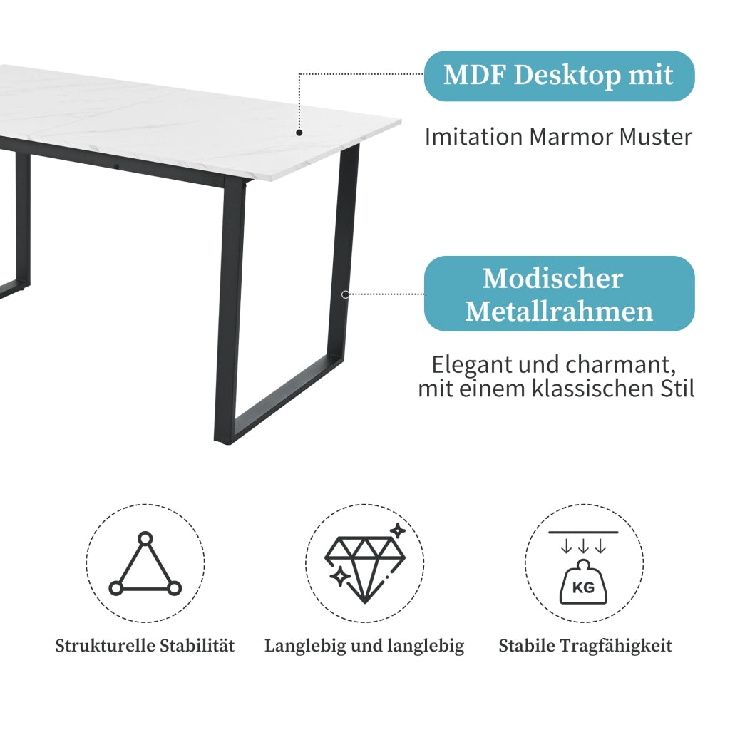 TAVOLO Allungabile 140/180x80x75 cm MDF Bianco effetto marmo