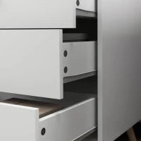 Comò 3 Cassetti Design Scandinavo Mobile Da Ripostiglio MDF Bianco Maniglia Piedini Effilato Legno Massello Di Pino