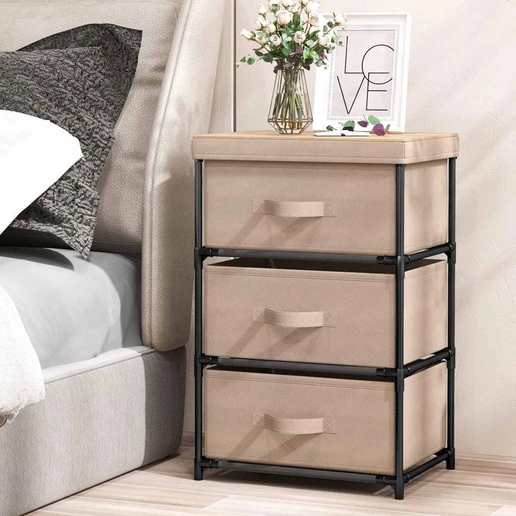 Cassettiera in Tessuto, Mobile con 3 Cassetti e Struttura Robusta in Metallo, Armadio per Camera da Letto, Soggiorno, Ingresso, 40 x 30 x 62 cm (Caffè)