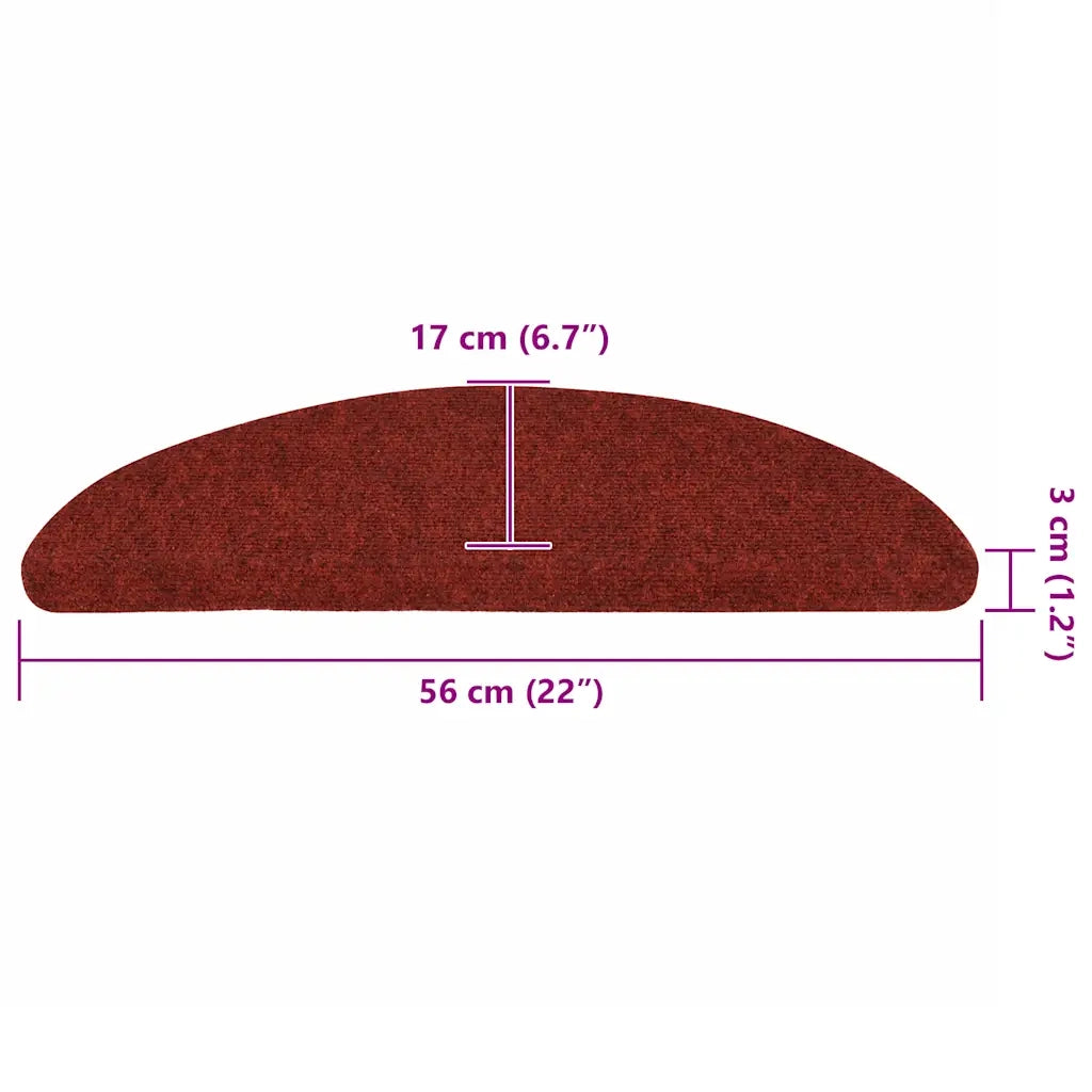 Tappetini per scale autoadesivi 10 pz 56x17x3 cm Bordeaux Rosso Semicircolari 149683