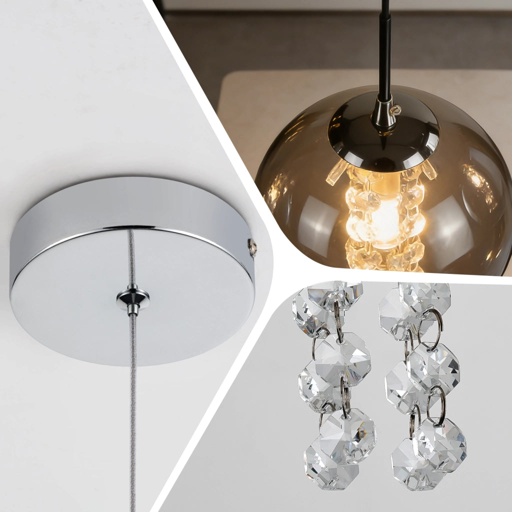 ZMH Lampada a sospensione vetro fumé moderna 1 luce altezza regolabile 120cm G9 per sala pranzo camera bar