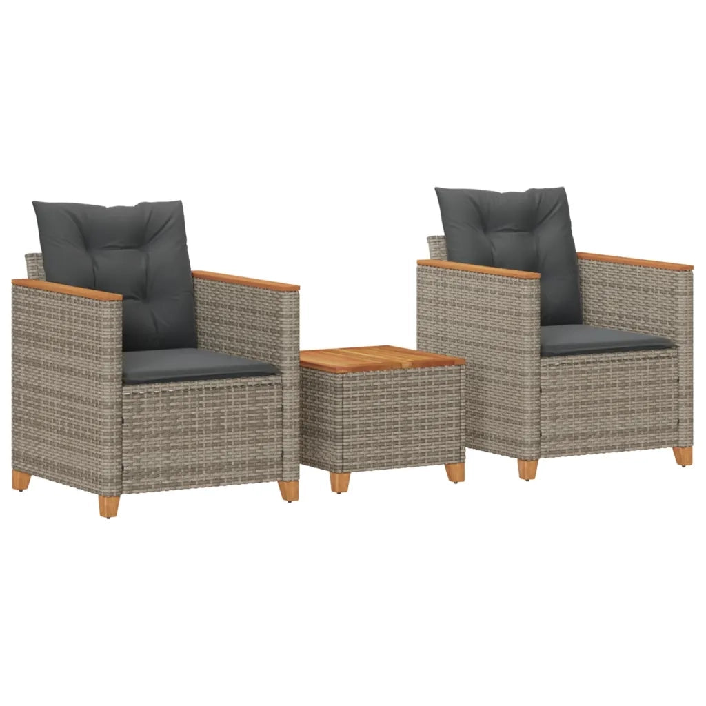 Set da Bistr¨° 3 pz | Set Salotto da Giardino con Cuscini Grigio Polyrattan e Legno Acacia