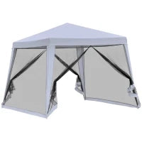 Gazebo Impermeabile con Zanzariere da Giardino Esterno Tendone in Poliestere 3 x 3 x 2.45 m Grigio