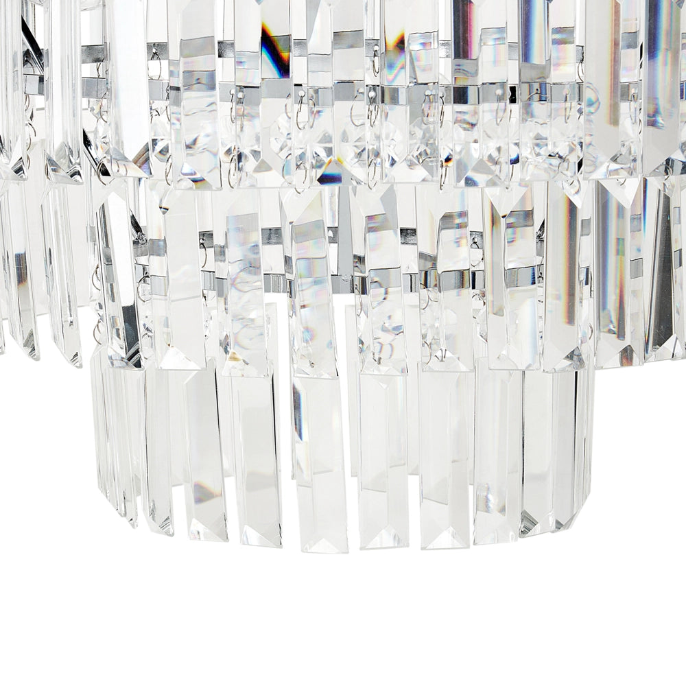 Lampadario in metallo argentato con finitura cromata Lampada a sospensione con cristalli di vetro Stile Glamour Soggiorno