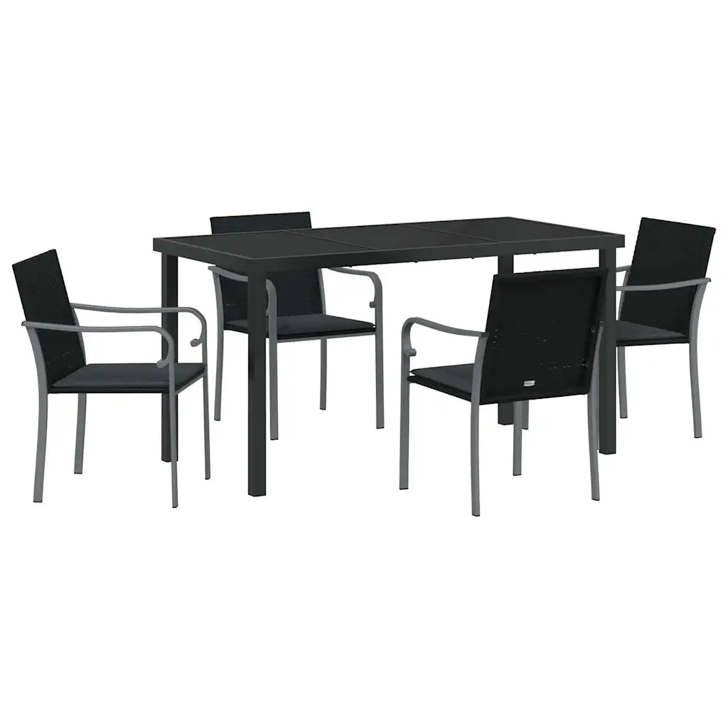 Set da Pranzo per Giardino 5 pcs Nero e Grigio Rattan in PE