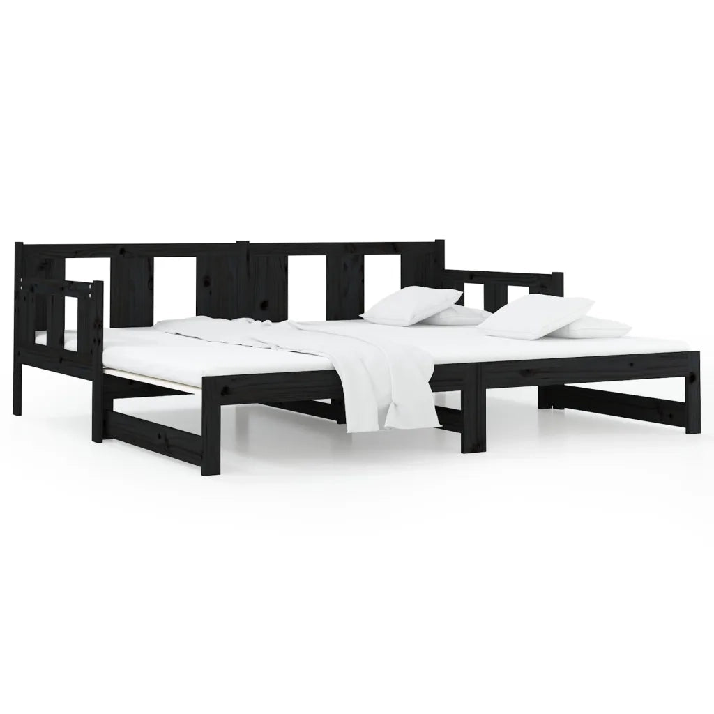 Dormeuse Estraibile Nera in Legno Massello di Pino 2x(90x190)cm