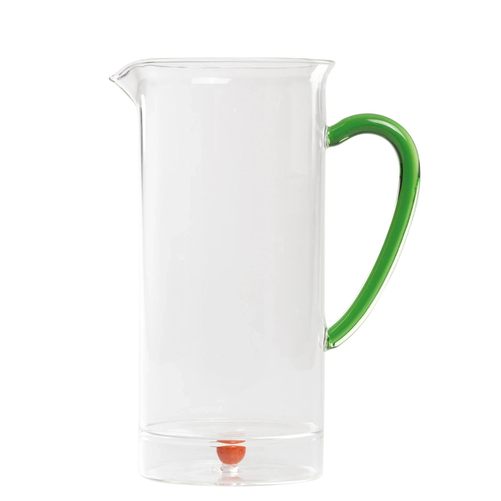 Caraffa Teca Frutta grande alta in vetro borosilicato colore Arancia, capacità 120 cl, design artigianale con decoro protetto in doppio fondo