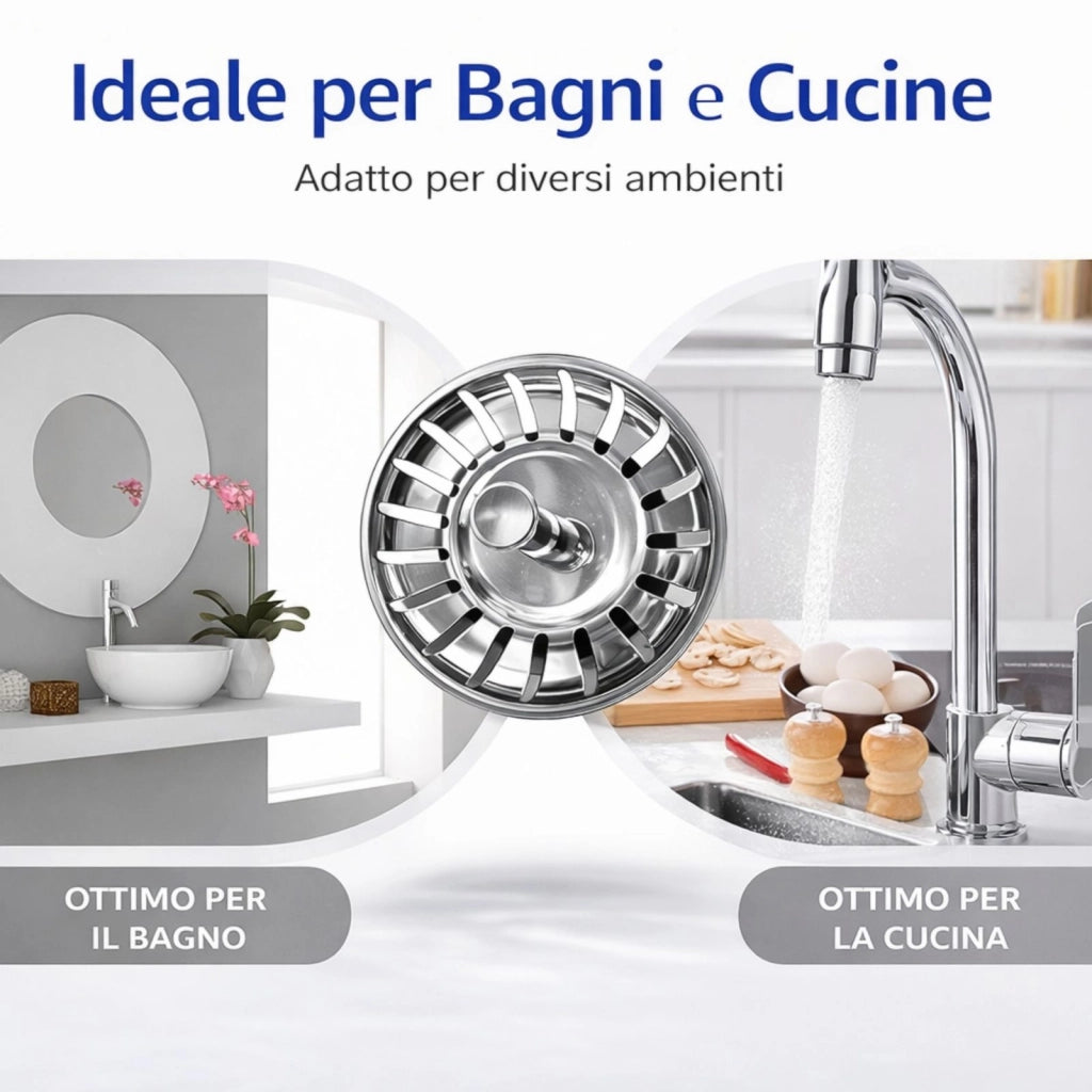 Tappo Filtro per Lavello da Cucina Ø 80 mm Colino Scarico in Metallo Resistente e Durevole 79349