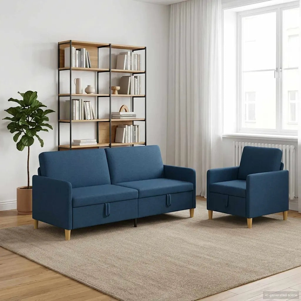 Set di Divani con Storage 2 pz Blu Poliestere 3429240