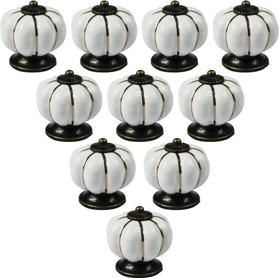 10 pezzi di maniglie in ceramica - stile europeo - forma pompon vintage - cassetti e contenitori - bianco