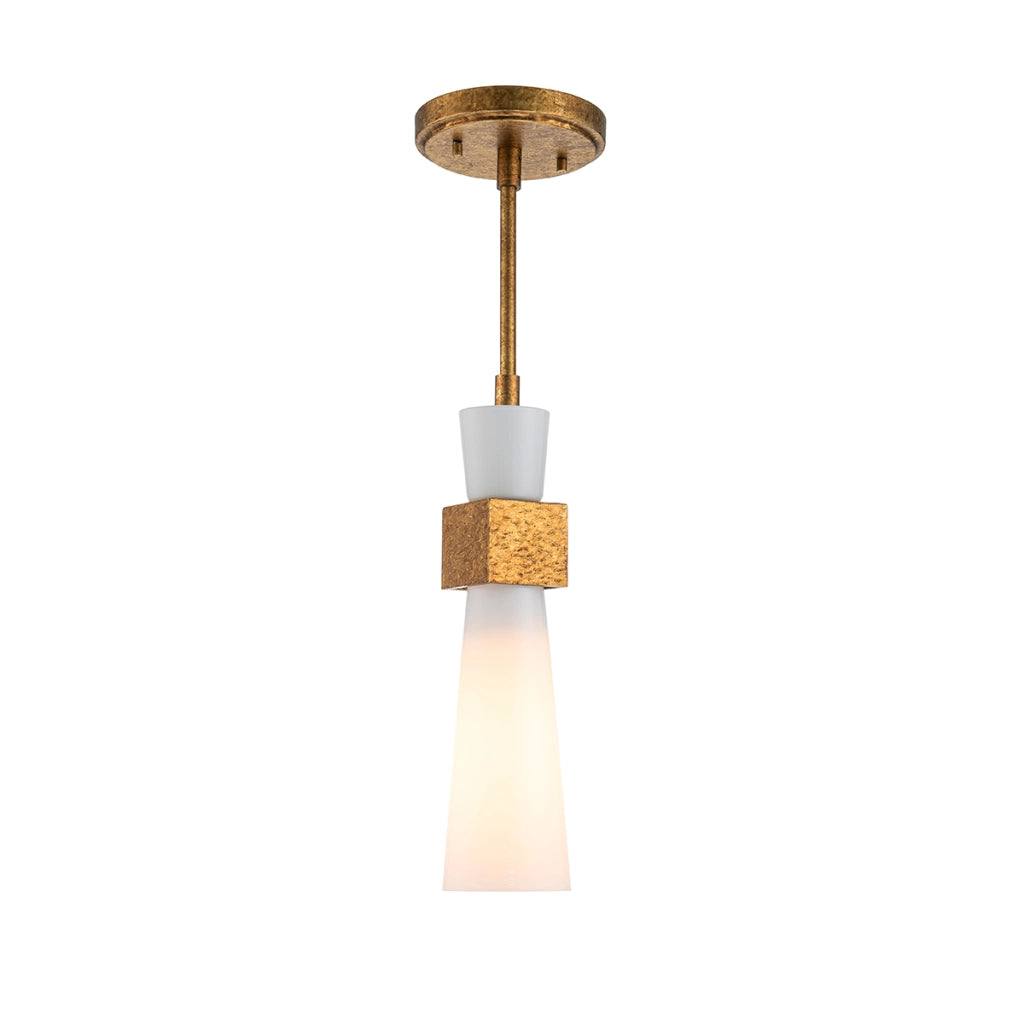 Sospensione Art Déco oro con diffusore opale E27 Kristy Elstead