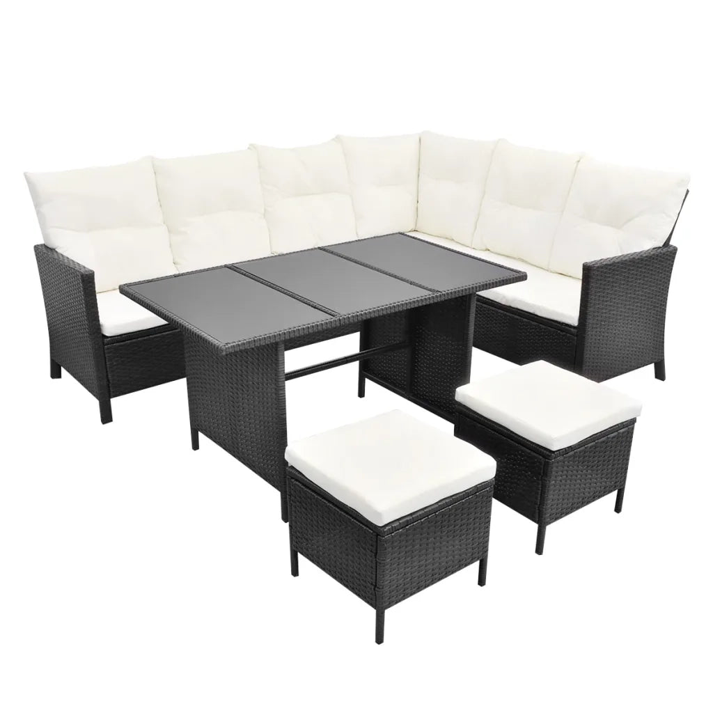 Set Divani da Giardino 4 pz con Cuscini in Polyrattan Nero 43096