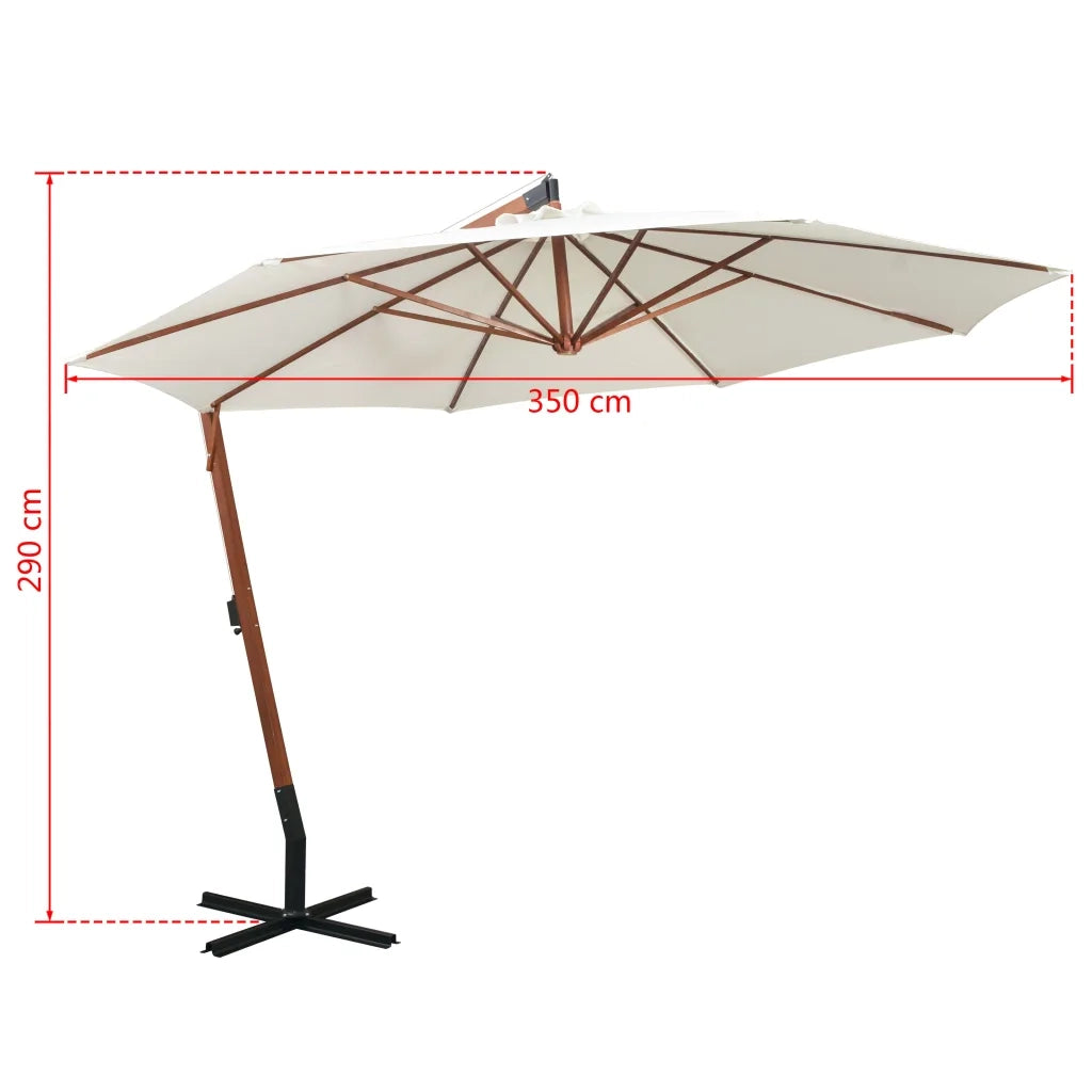 Ombrellone Pensile-Ombrello da giardino balcone 350 cm Palo in Legno Bianco
