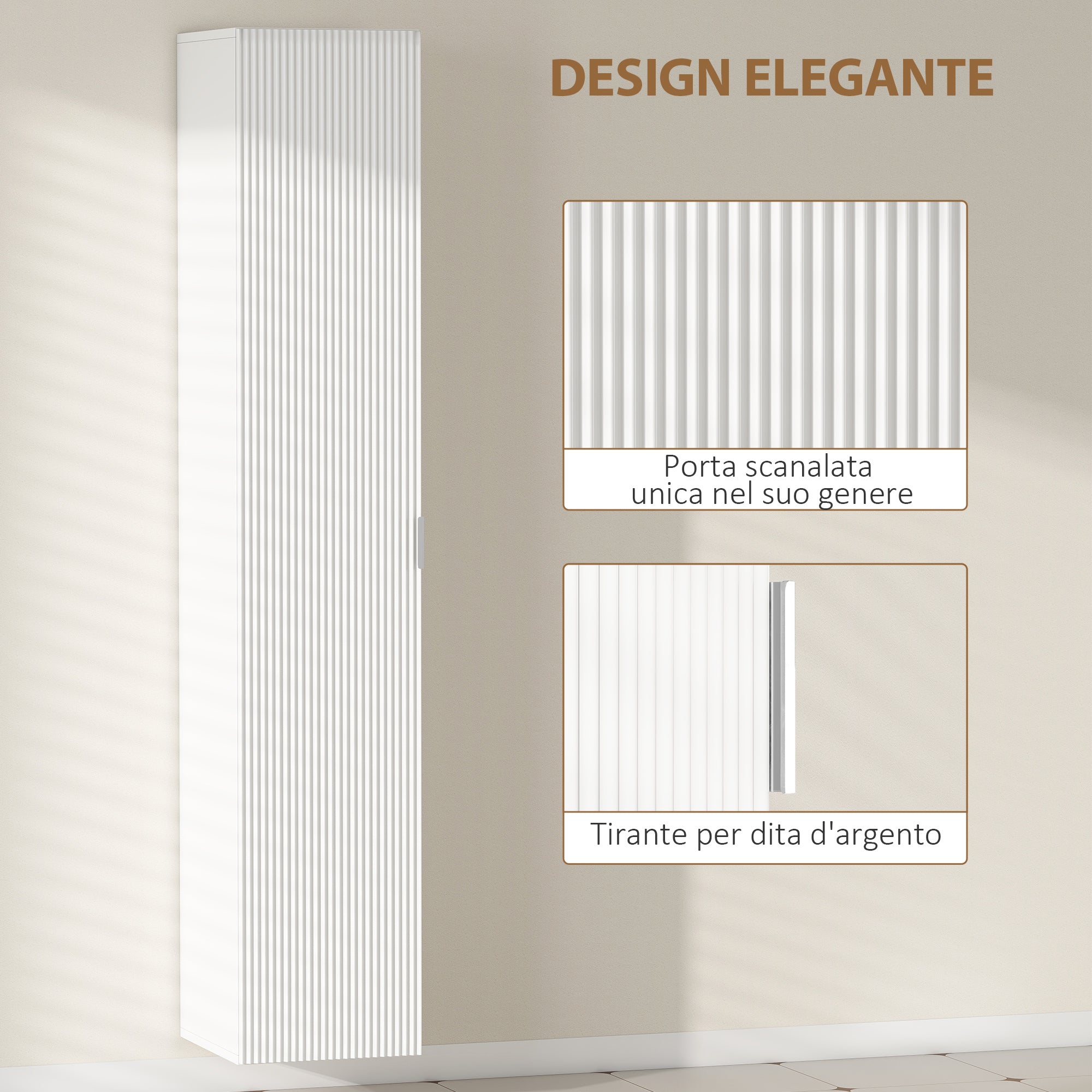 Mobile Bagno Sospeso a Colonna 30x31.5x160 cm con Ripiani Regolabili e Chiusura Soft Close in MDF Bianco