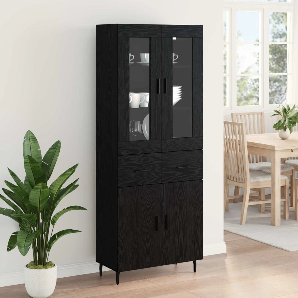 Credenza con cassetto 2 pcs Rovere Nero Legno multistrato