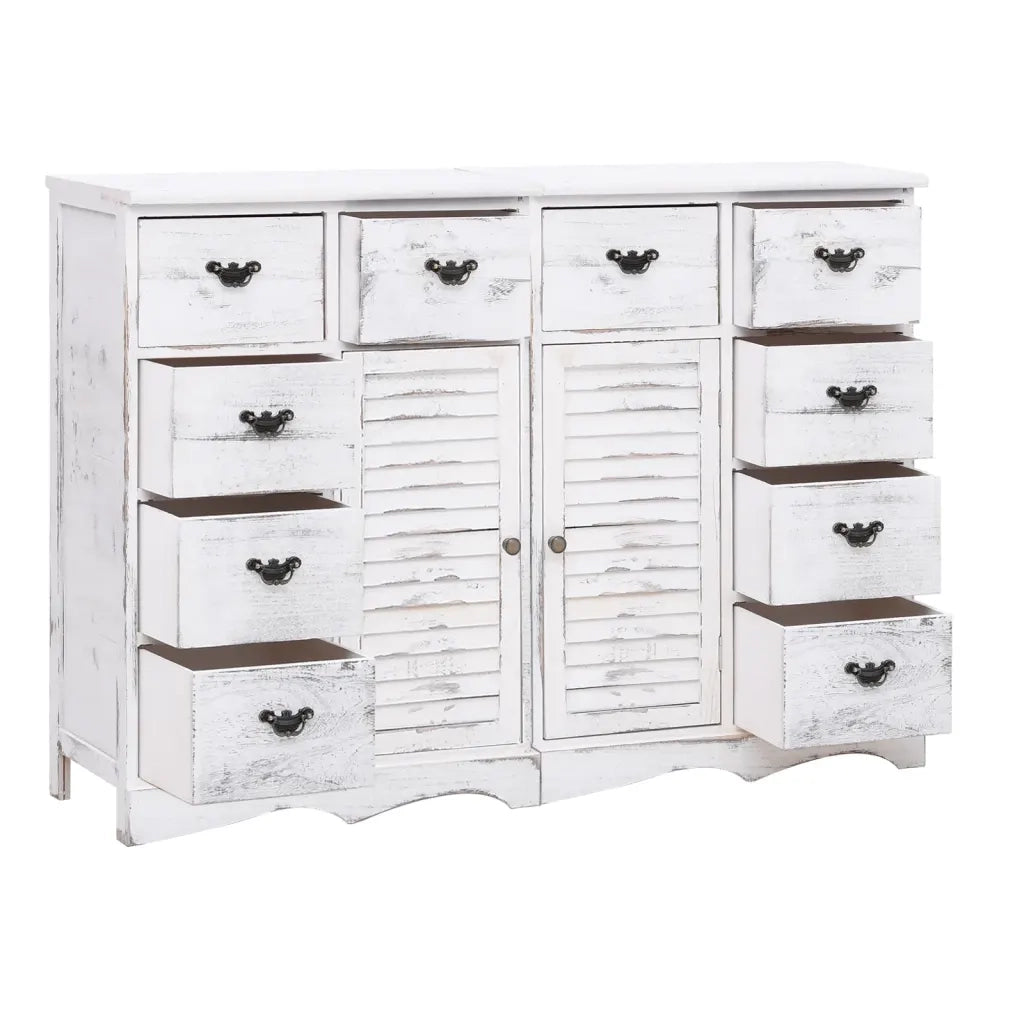 Credenza con 10 Cassetti Bianca 113x30x79 cm in Legno