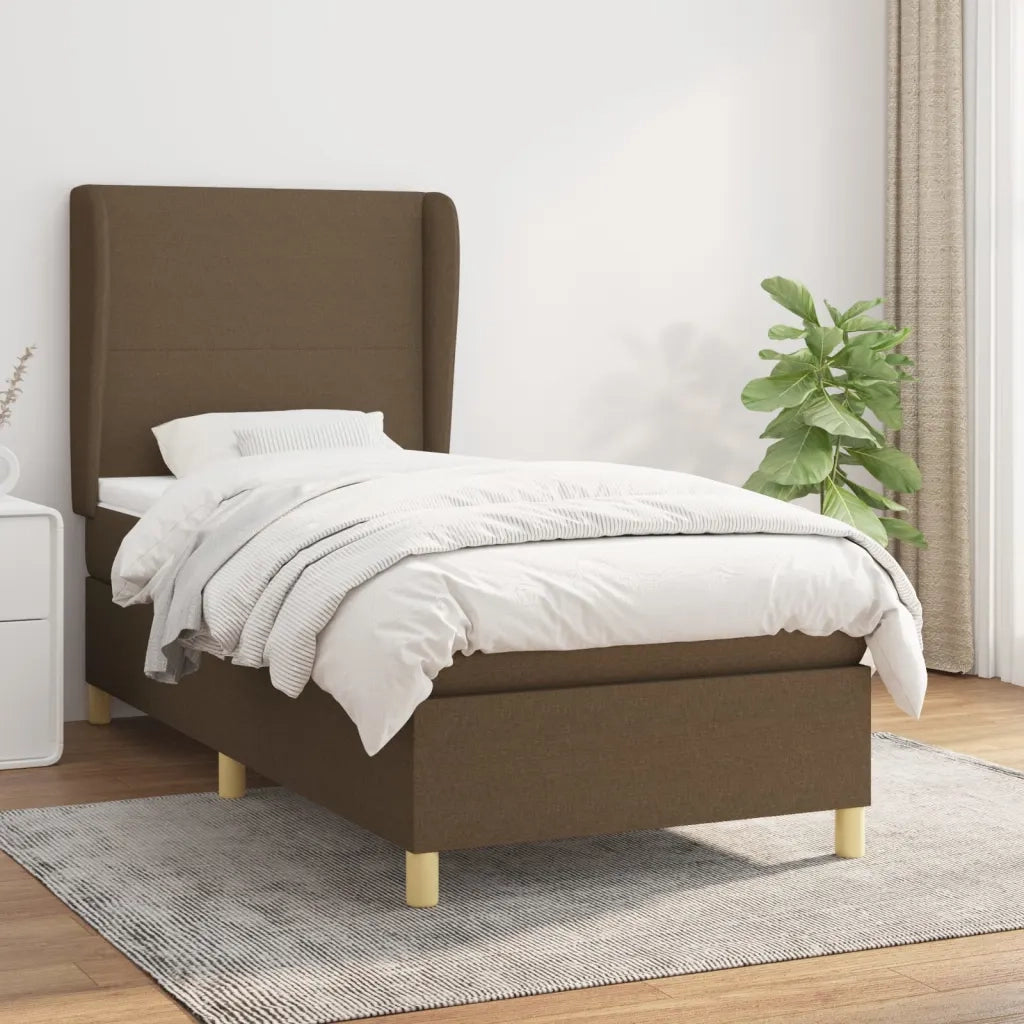 Letto singolo | Letto per adulti | Giroletto a Molle con Materasso Marrone Scuro 80x200 cm Tessuto