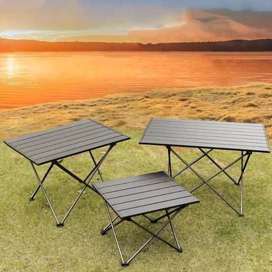 Tavolo da picnic in alluminio pieghevole e portatile con tasca di stoccaggio, per uso interno ed esterno, resistente e composto da quattro gambe