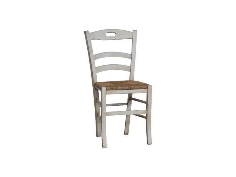 Set 2 sedie legno shabby bianco consumato seduta paglia 43x46x89 - Mobili 2G