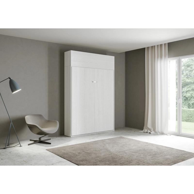 Letto a scomparsa 120 verticale Kentaro con pensile vasistas - Bianco Frassino