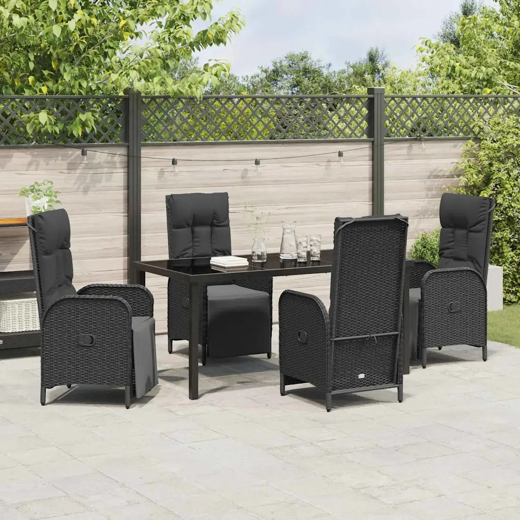 Set da Pranzo per Giardino con cuscino 5 pcs Nero polyrattan