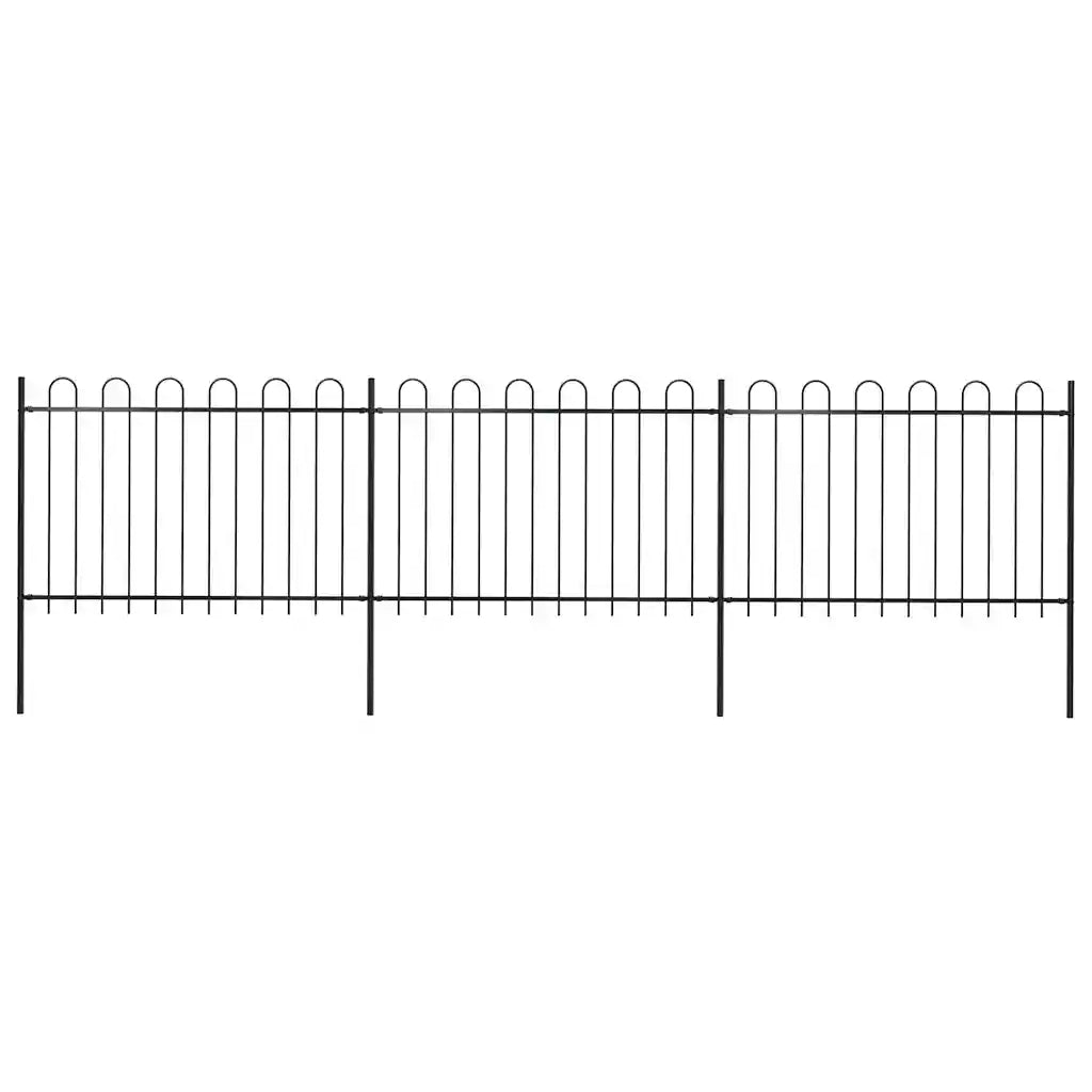 Recinzione da Giardino con Parte Superiore ad Anello in Acciaio 504x120 cm Nera 277667