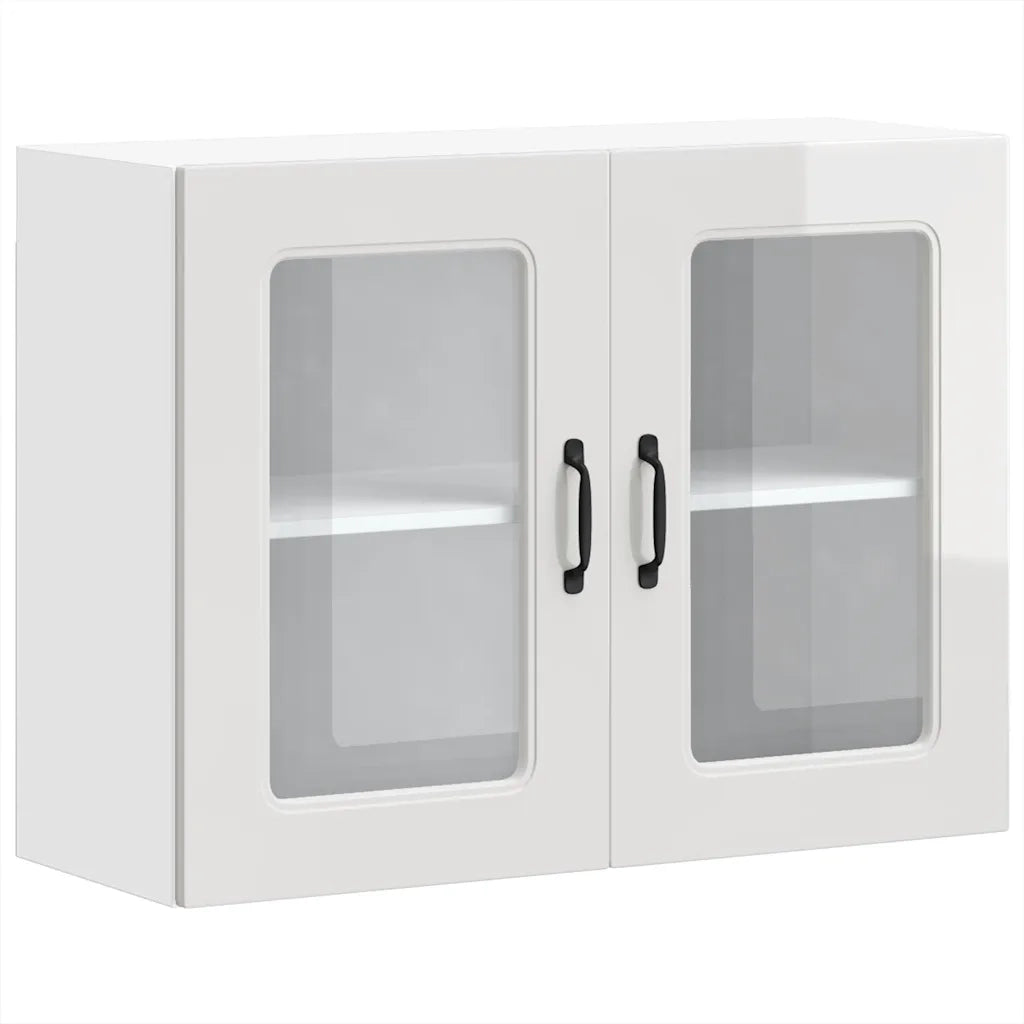 vidaXL Pensile da Cucina con Porta in Vetro Kalmar Bianco Lucido