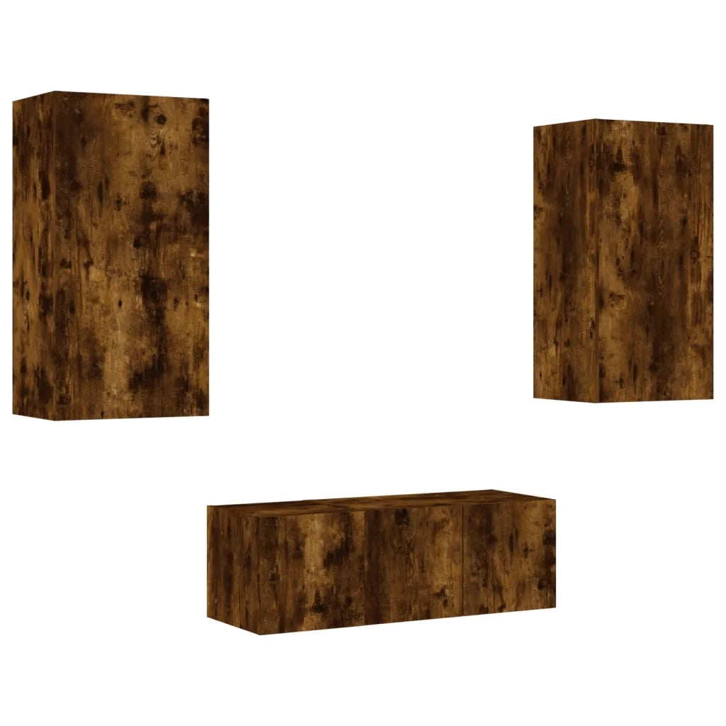 Mobili TV a Muro con LED 4pz Rovere Fumo in Legno Multistratocod mxl 134438