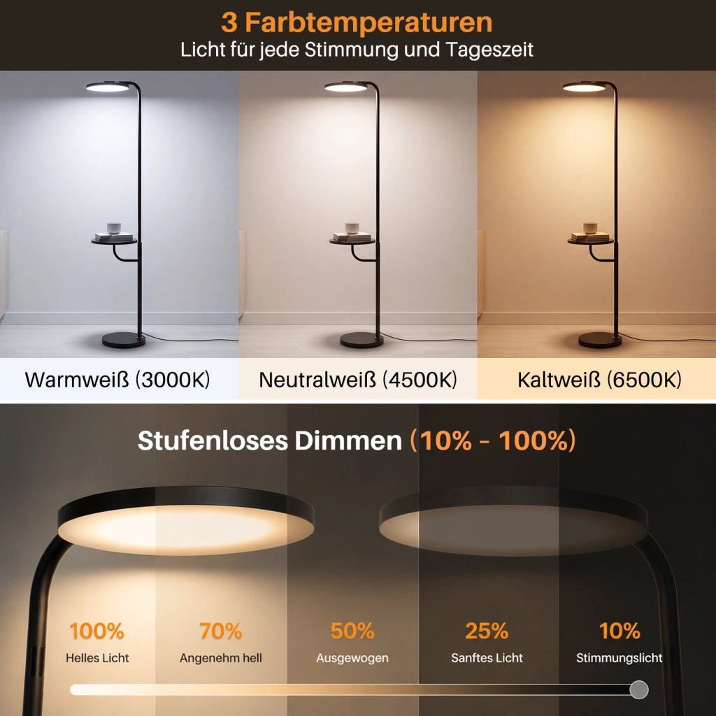 ZMH Lampada da Terra LED 30W 174cm Nera con Telecomando per Soggiorno