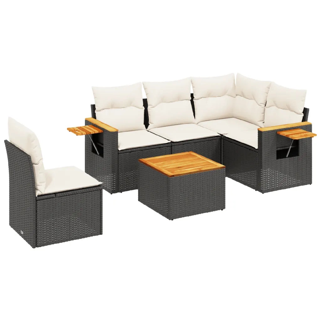 Set Divano da Giardino 6 pz con Cuscini Nero in Polyrattan 3259221