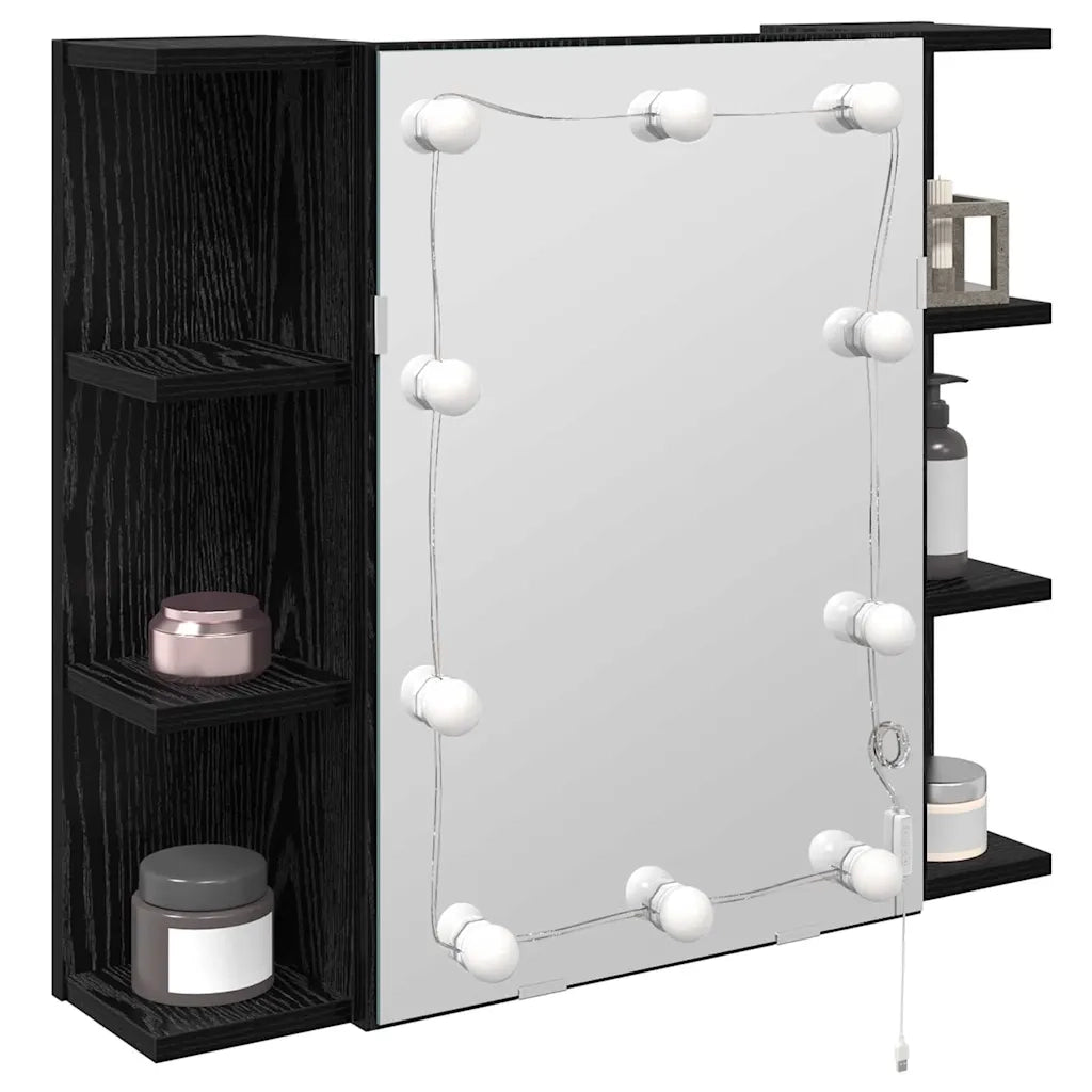 Mobiletto per specchio-Mensola con Specchio Rovere Nero 70 x 16,5 x 60 cm