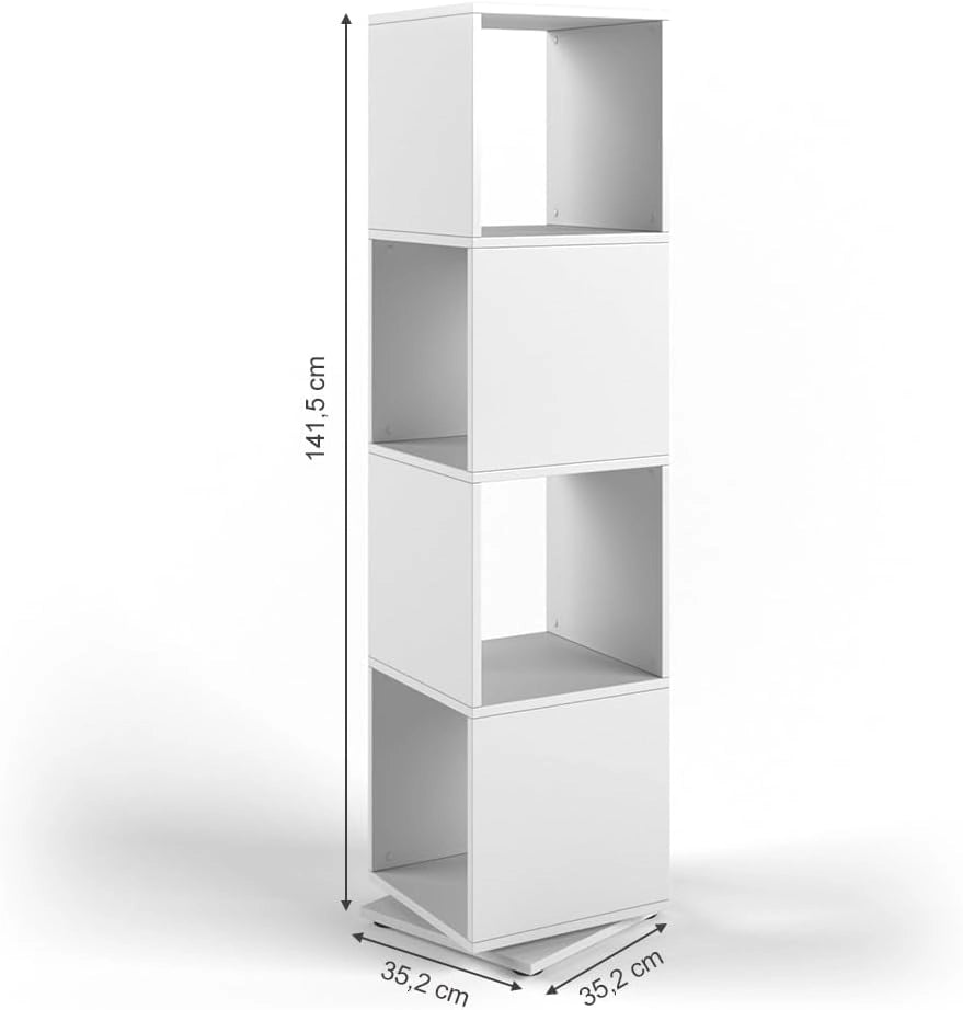 Scaffale girevole, Bianco, 35.2 x 144.2 cm, per l’archiviazione di documenti e scatole 30x30 cm, ruotabile a 360°