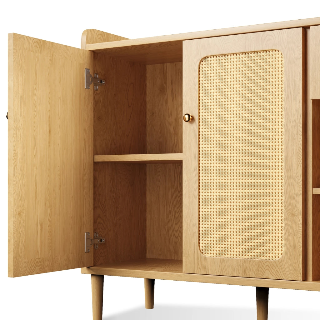 Credenza con 3 ante; 1 cassetto e ripiani regolabili; per soggiorno; in MDF; 120x40x91 cm; rovere
