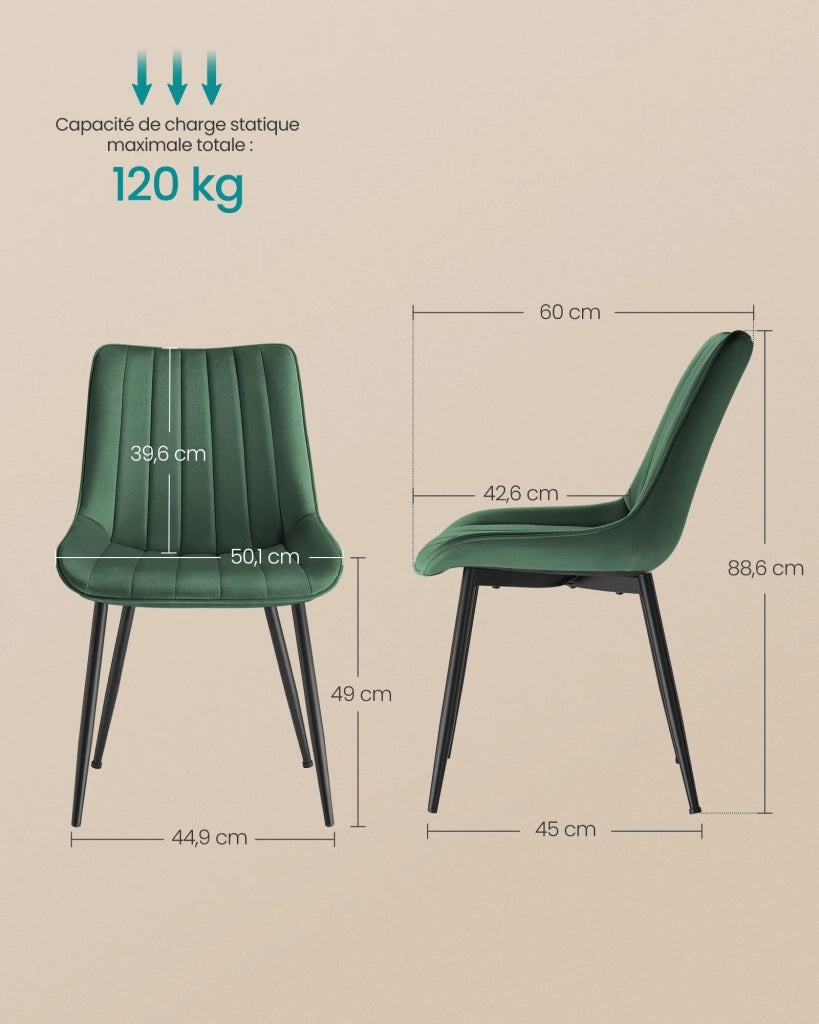 Set di 2 sedie da pranzo/cucina con portata fino a 120 kg gambe in acciaio schienale ergonomico per sala da pranzo/cucina verde 12_0006191