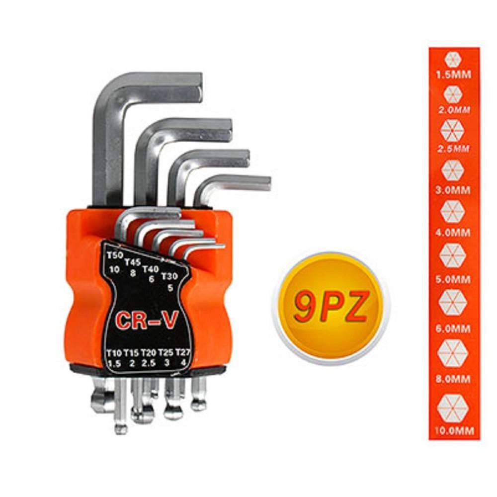 Trade Shop - Kit Chiave Esagonale Ball End 2 In 1 Salvaspazio 9 Pz Fai Da Te Ferramenta 91723 -