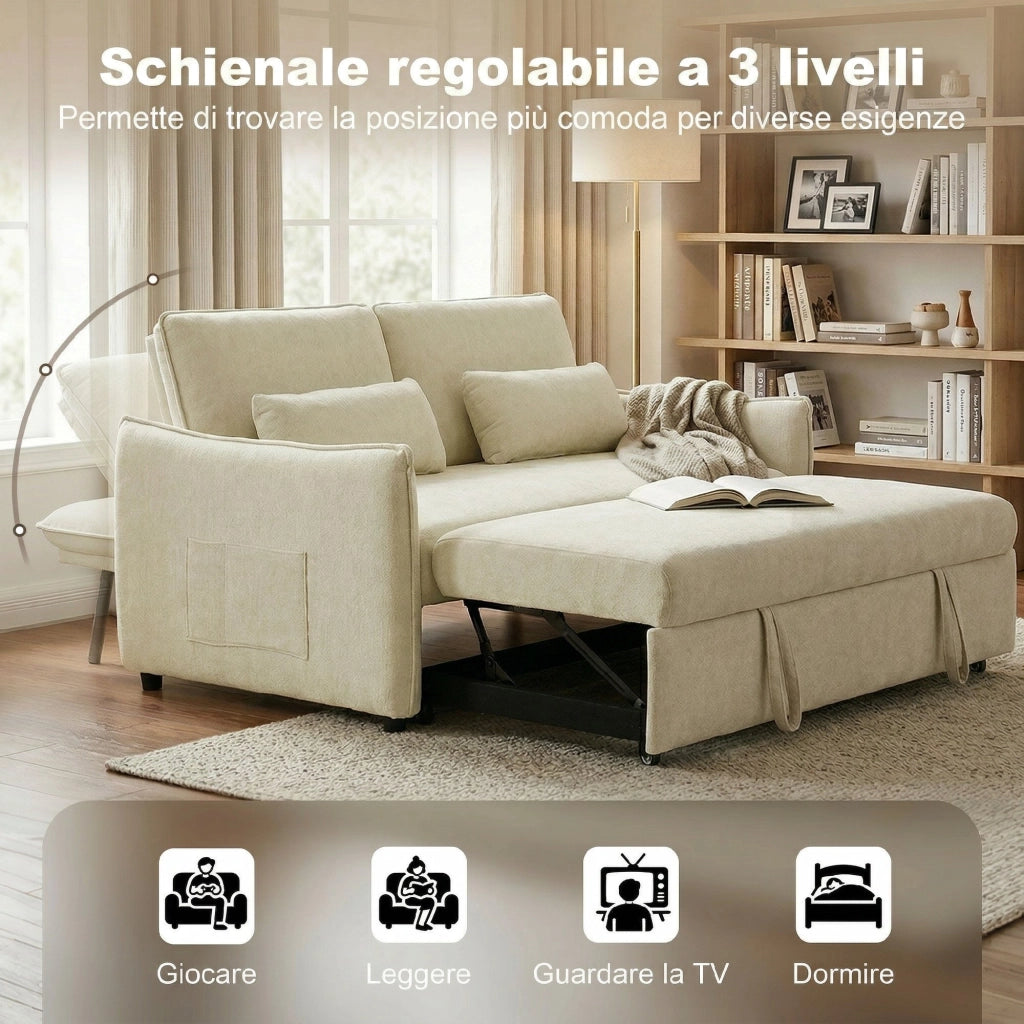 Divano Letto 2 Posti Regolabile ¨C Zephmum ¨C Ciniglia Beige