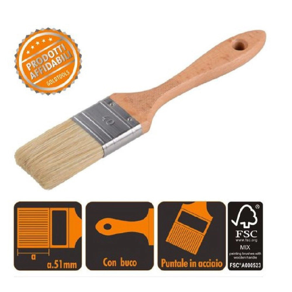 Trade Shop - Pennello Piatto 22.5 Cm Con Manico In Legno Setole Morbide Pittura Vernice 90204 -