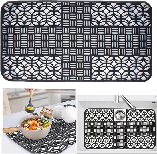 Mat di detersivo per lavandino in acciaio inossidabile - 66 x 35 cm - nero