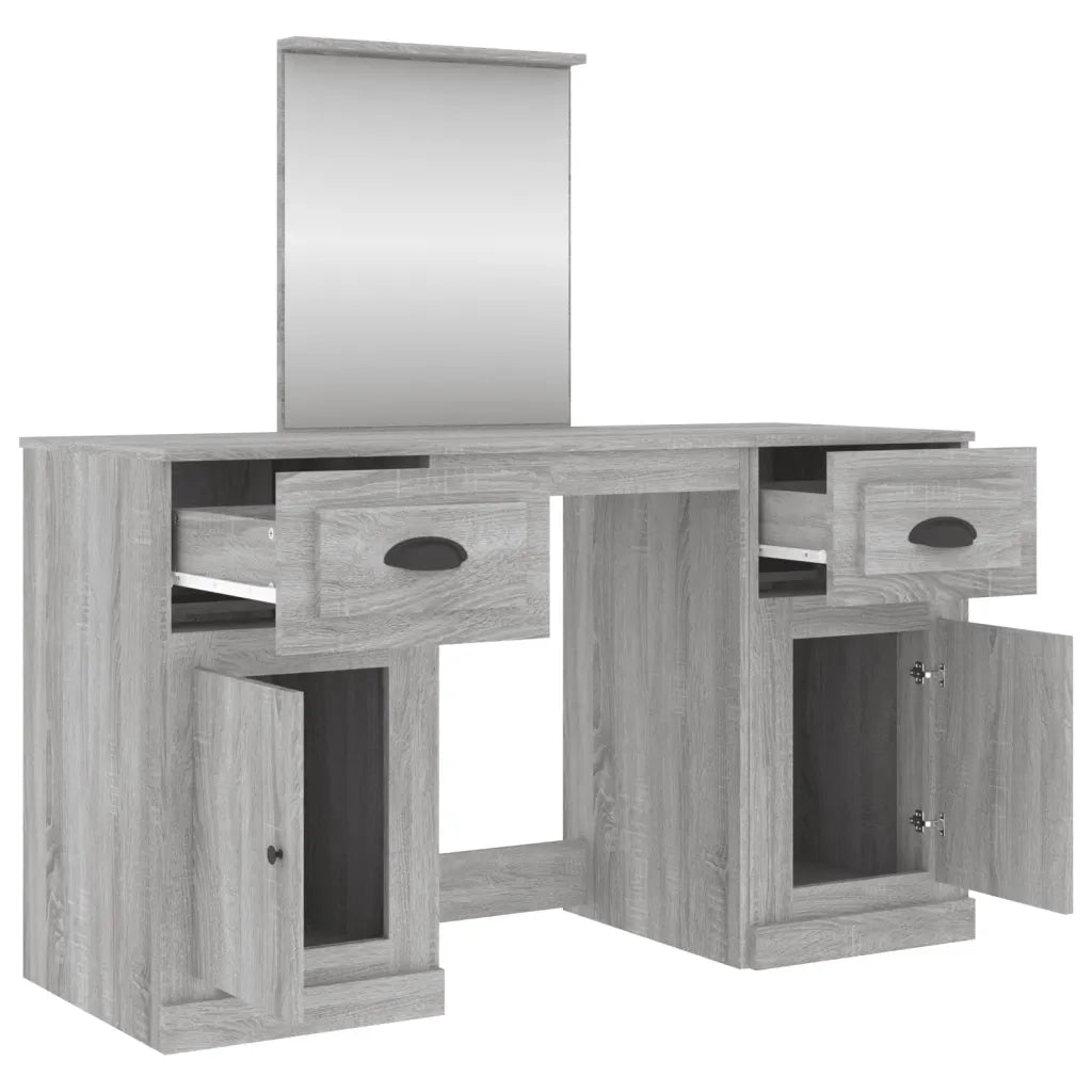Toeletta con Specchio-Tavolo da Vanit¨¤ Grigio Sonoma 130x50x132,5 cm