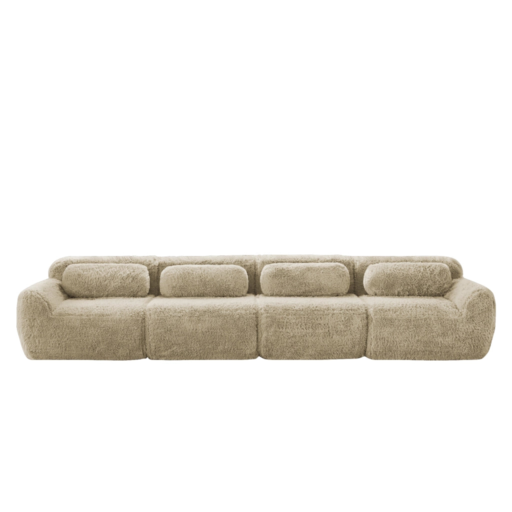 Divano ad Angolo Modulare 4 Posti con Design Ergonomico, Cuscini e Base Antiscivolo, in Peluche, Cachi Chiaro