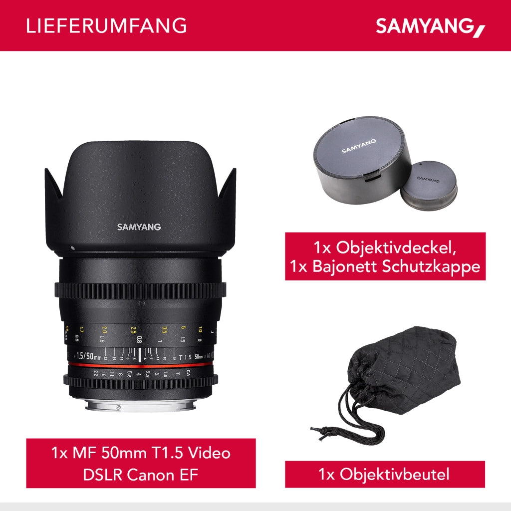 50/1.5 Obiettivo Video DSLR Canon EF a fuoco manuale 0.8 ingranaggi, obiettivo ritratto nero, 50mm