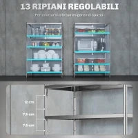Scaffale da Cucina a 5 Livelli Regolabili su 13 Altezze Diverse, in Acciaio Inox, 91x40x139 cm, Argento