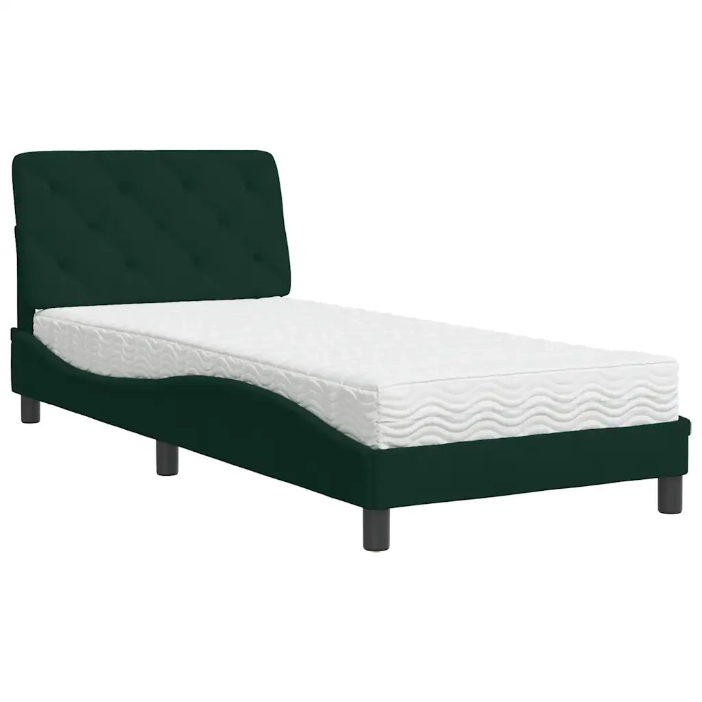 Letto con Materasso Verde Scuro 90x190 cm in Velluto
