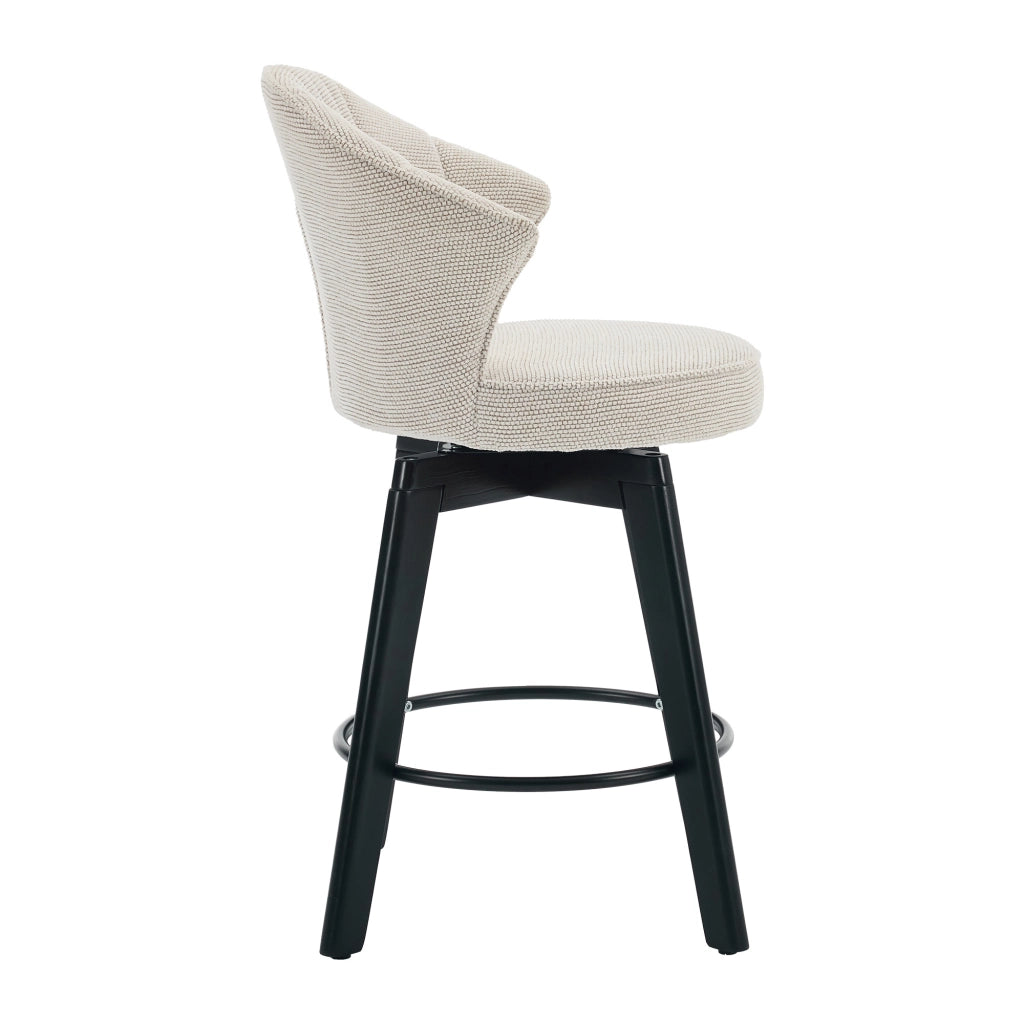 Sgabello da bar girevole moderno in chenille con schienale e poggiapiedi, beige