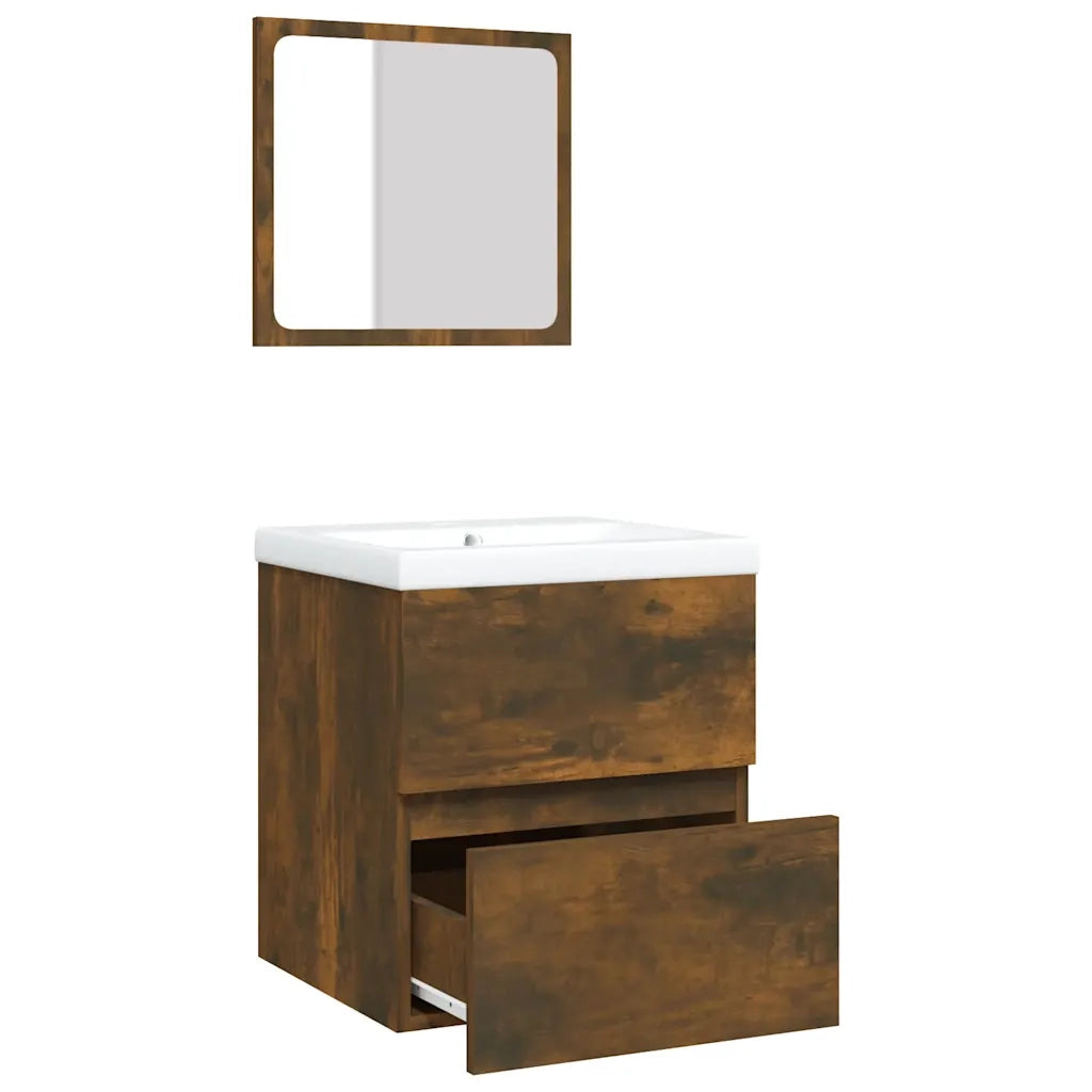 Mobile da Bagno con Lavabo e Specchio Rovere Fumo 3114176