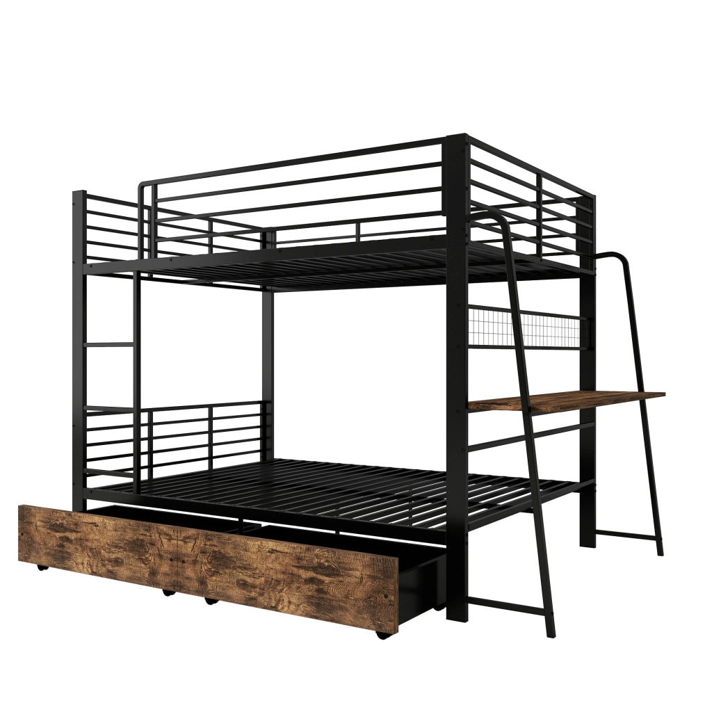 Letto a soppalco ULEVR 140x200 cm con scrivania, LED RGB, presa USB e Type-C, nero