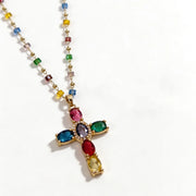 Collana con croce in zirconi colorati ad alto contenuto di dopamina