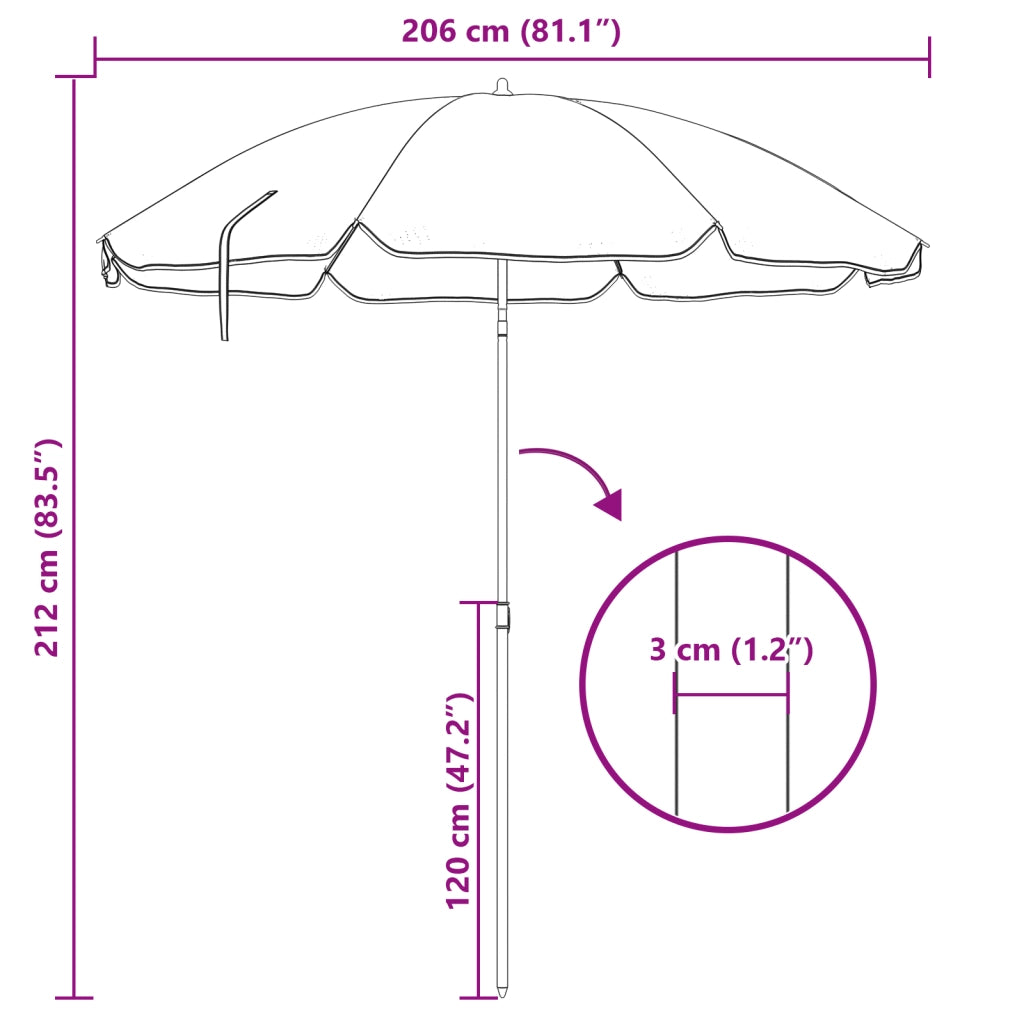 Parasol da Spiaggia  con Palo in Alluminio Blu e Bianco 240 cm