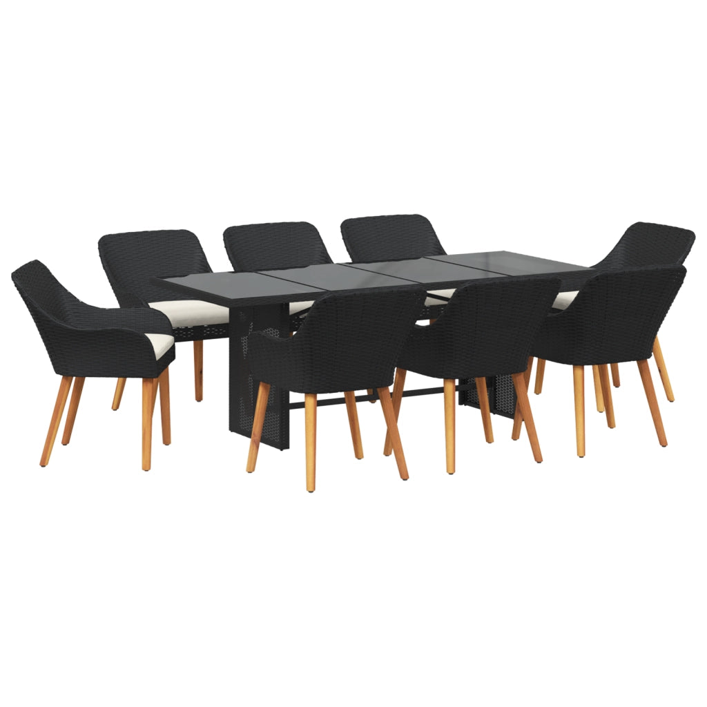 Set da Pranzo da Giardino 9 Pezzi Nero in Polyrattan