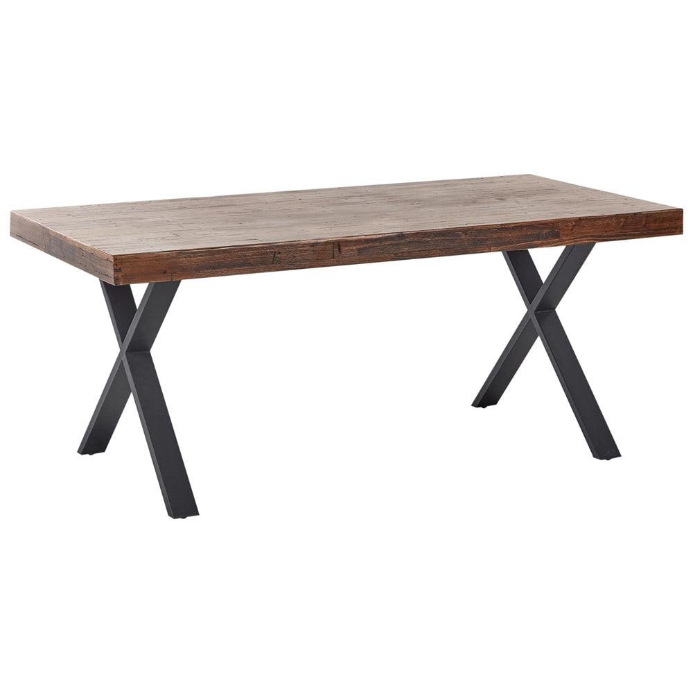 Tavolo da pranzo in legno di pino scuro MDF 180 x 90 cm Gambe stabili in metallo nero Sala da pranzo Soggiorno Stile industriale